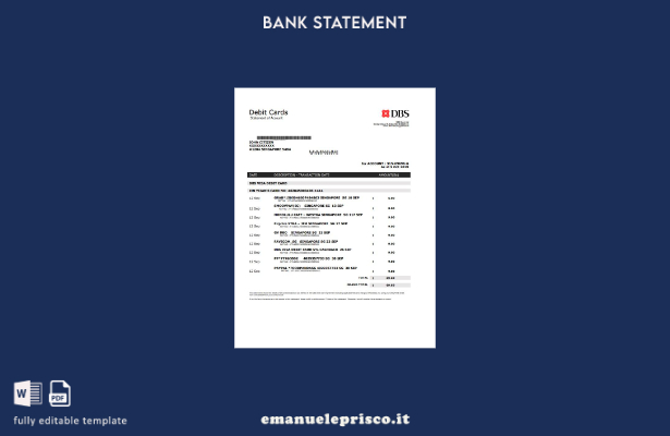 modello Excel di prova dell'indirizzo della banca DBS di Singapore in stile veri